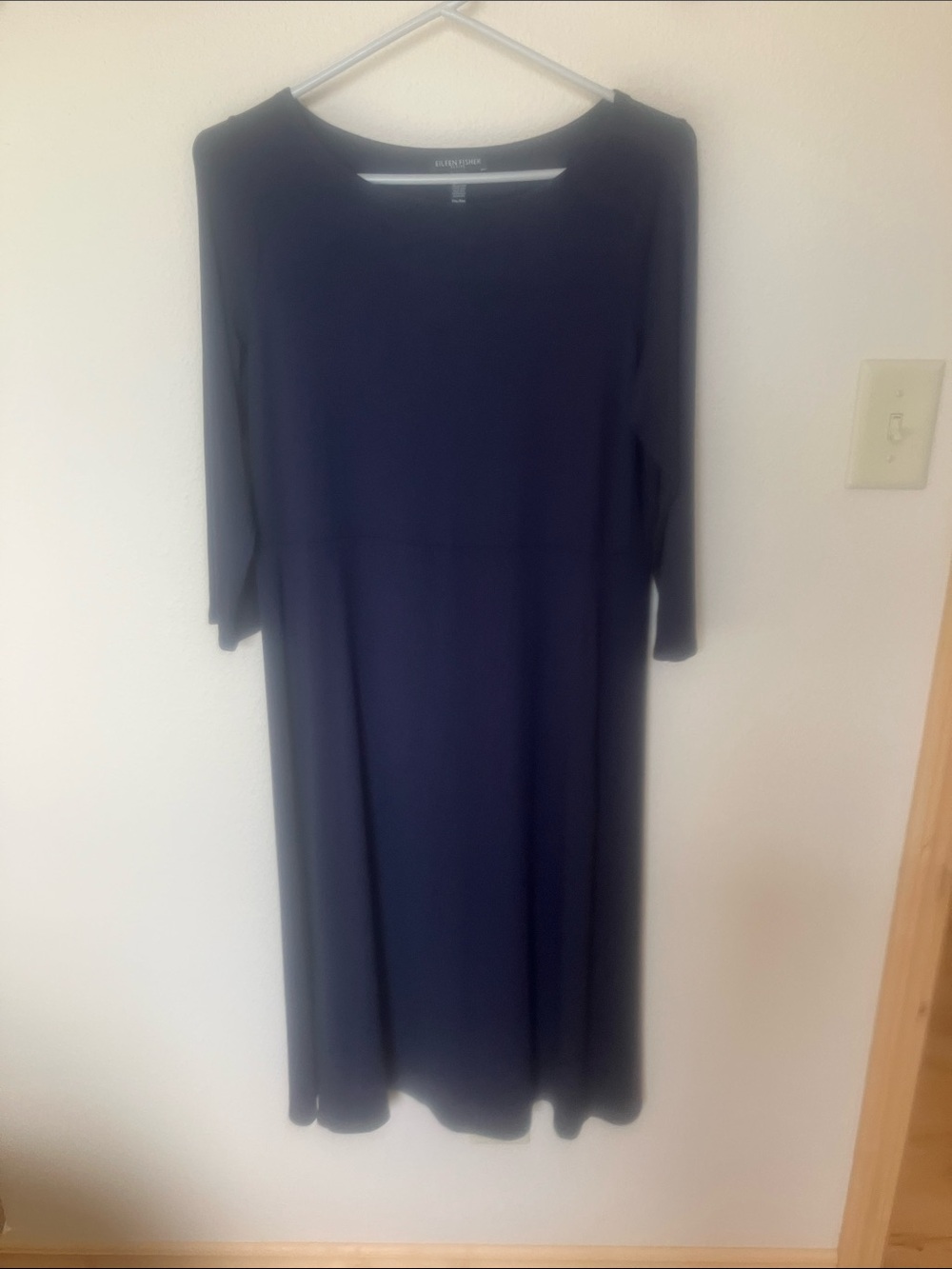 Eileen Fisher Navy 3/4-Sleeve Midi Dress